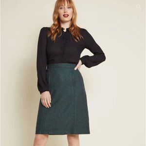 Wool Skirt in Green Herringbone
